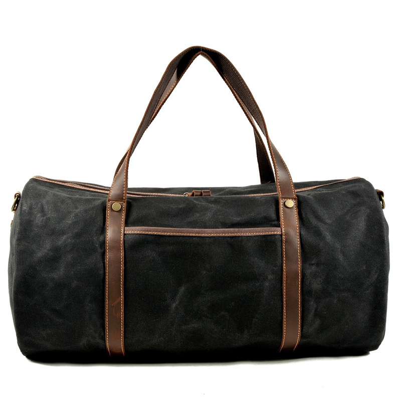 Women Bags Grey - Nesitu 品質ヴィンテージコーヒーグレーグリーンカーキブラッククレイジーホースレザーワックスキャンバストリップ女性男性旅行バッグダッフル M9824
