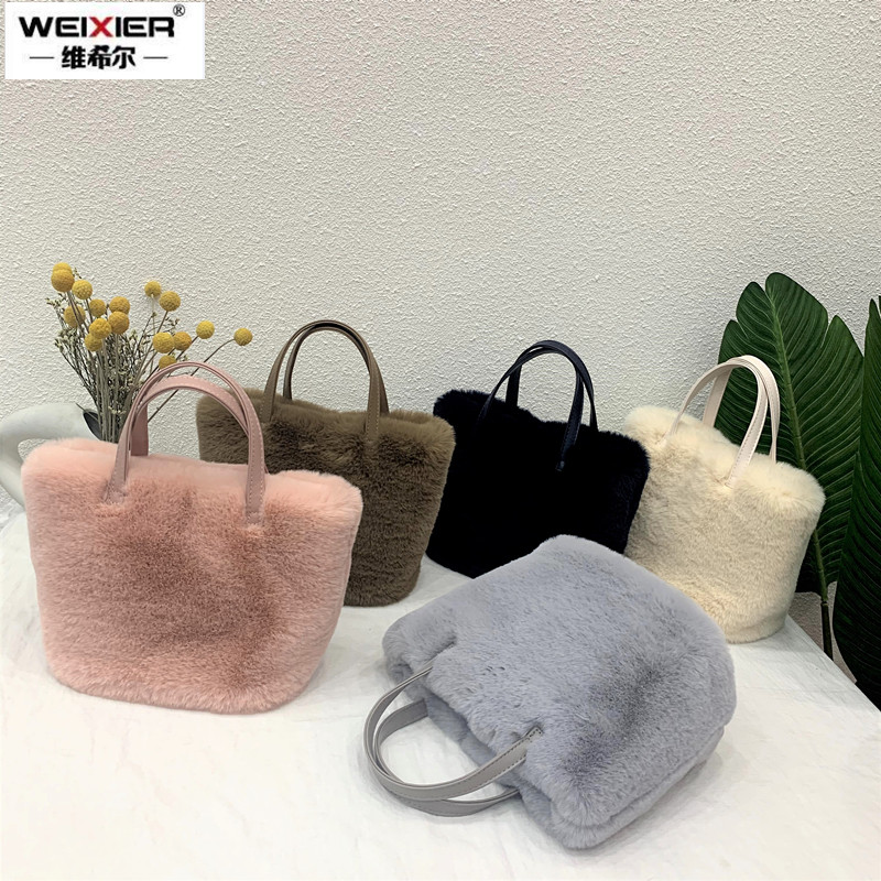 Women Bags Max - 女性のフェイクファーバッグ,無地のデザイナーハンドバッグ,冬のぬいぐるみ,小さなトートバッグ