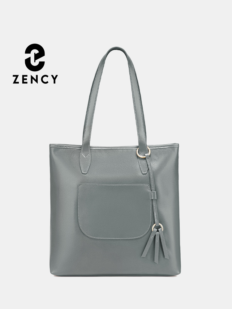 Women Bags Grey - Zency 100% 本革ハンドバッグ大容量女性ショルダーバッグレトロトート財布高品質ショッパーバッグチョコレートグレー