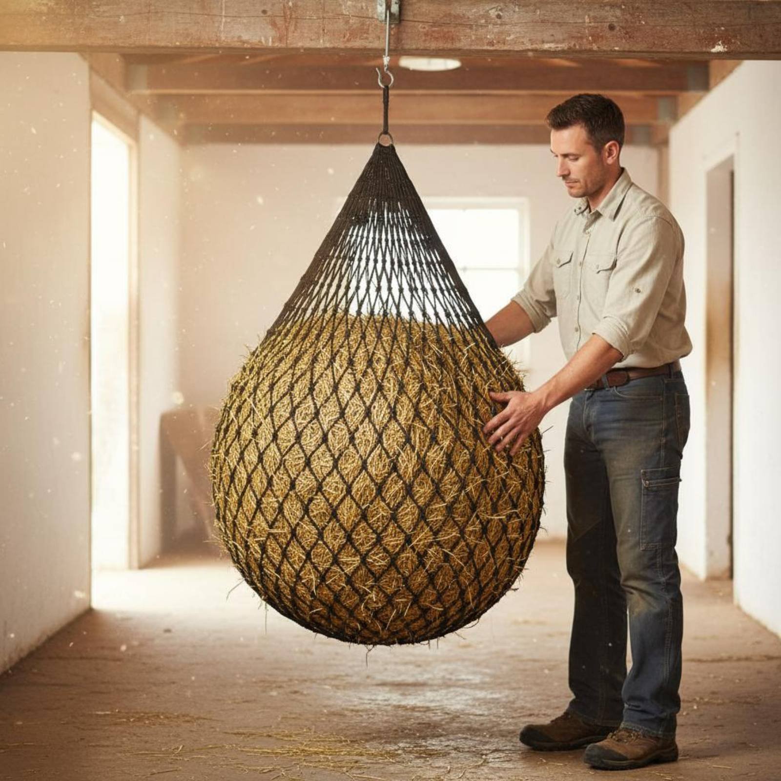 Mesh Net Bag - 大型干し草ネットバッグ 簡単に詰められる馬用干し草フィーダーネット 農場用品 防虫加工された通気性のあるメッシュ 種類の豊富な馬小屋用