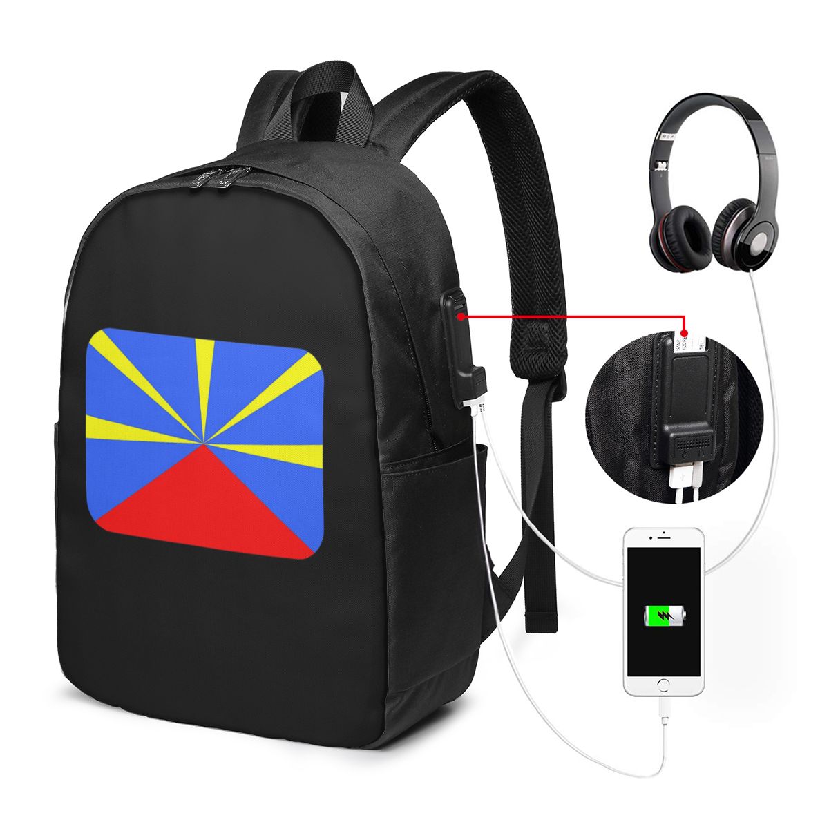Womens Backpack - 974 レユニオン島旗バックパック旅行ノートブックバッグコンピュータ大学生スクールバッグラップトップショルダーバッグ男性女性用
