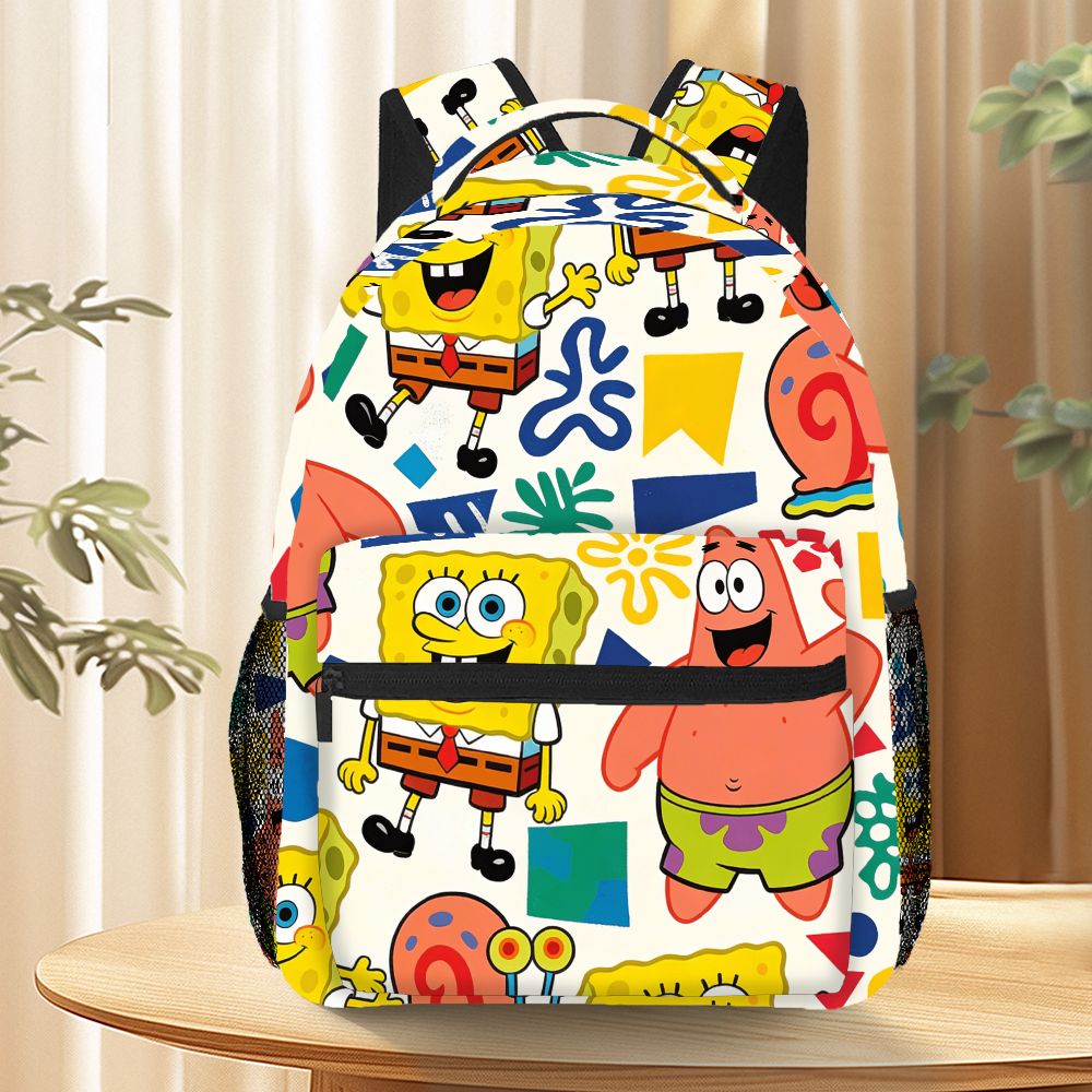 Mesh Net Bag - かわいいスポンジボブとパトリック・スターの全面プリントバックパック漫画スクールバッグ旅行学校用カジュアルデイパック