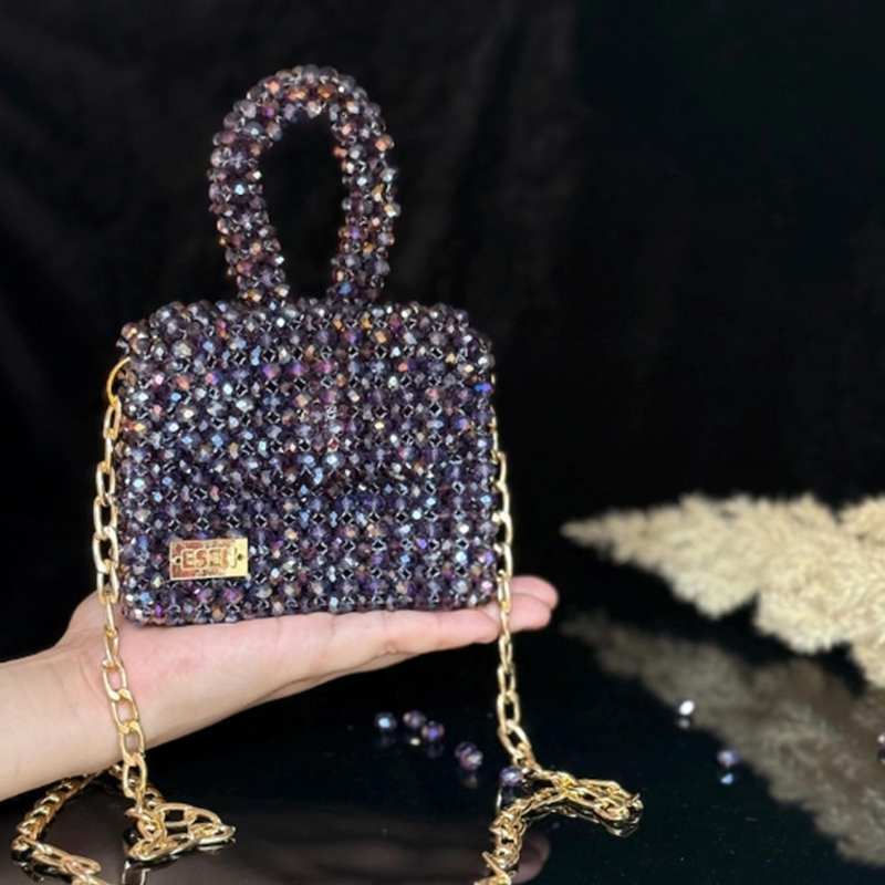 Women Bags Manufacturer - 重工業製造クリスタルビーズバッグ輝く高品質の質感の女性のバッグクロスショルダーパーティー宴会ハンドバッグ
