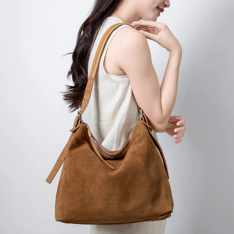秋と冬のヴィンテージレディースバッグ大容量スエードショルダー - Women Bags Grey のレビューと価格