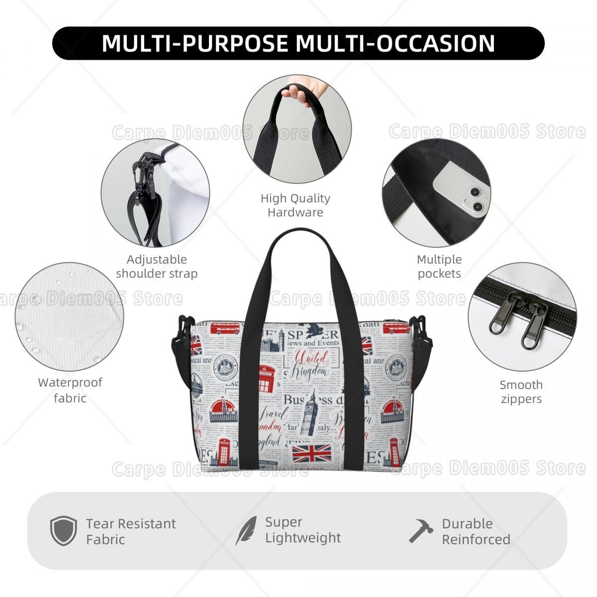 ヴィンテージ英国ロンドン新聞旅行荷物バッグ折りたたみハンドト - Women Bags Uk のレビューと価格