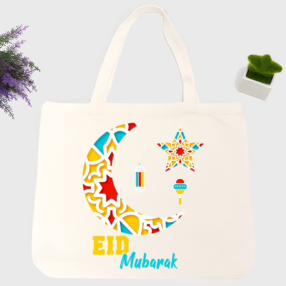 女性用の三日月と星柄のキャンバストートバッグ、普段使いのショ - Women Bags For Eid のレビューと価格