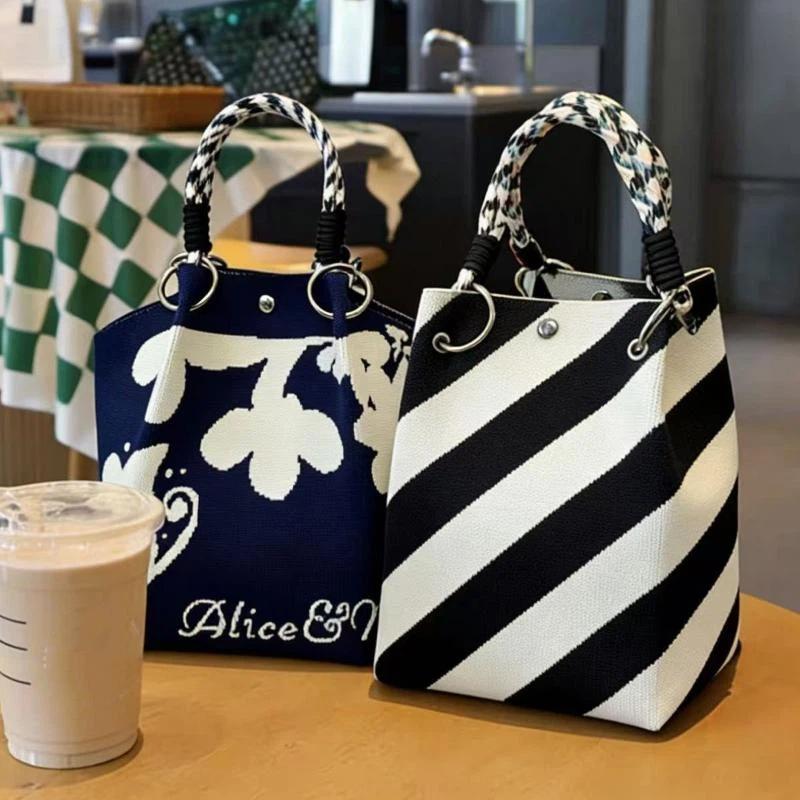 新発売 ニット製レディーストートバッグ スタイリッシュなプリ - Women Bags For Sale のレビューと価格