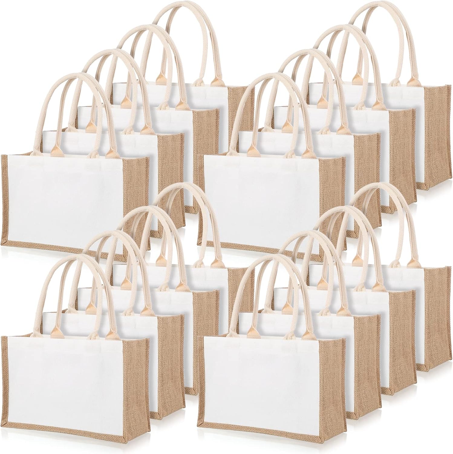 16 パック黄麻布トートバッグジュートトートバッグハンドル付 - Women Bags For Eid のレビューと価格