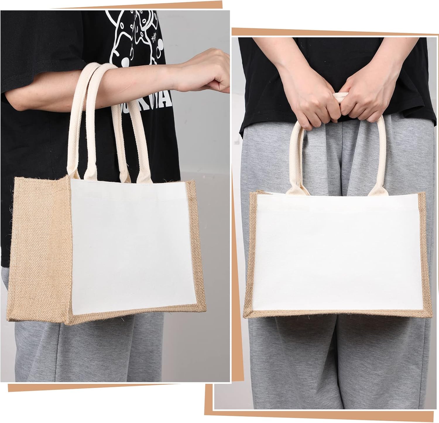 16 パック黄麻布トートバッグジュートトートバッグハンドル付 - Women Bags For Eid のレビューと価格