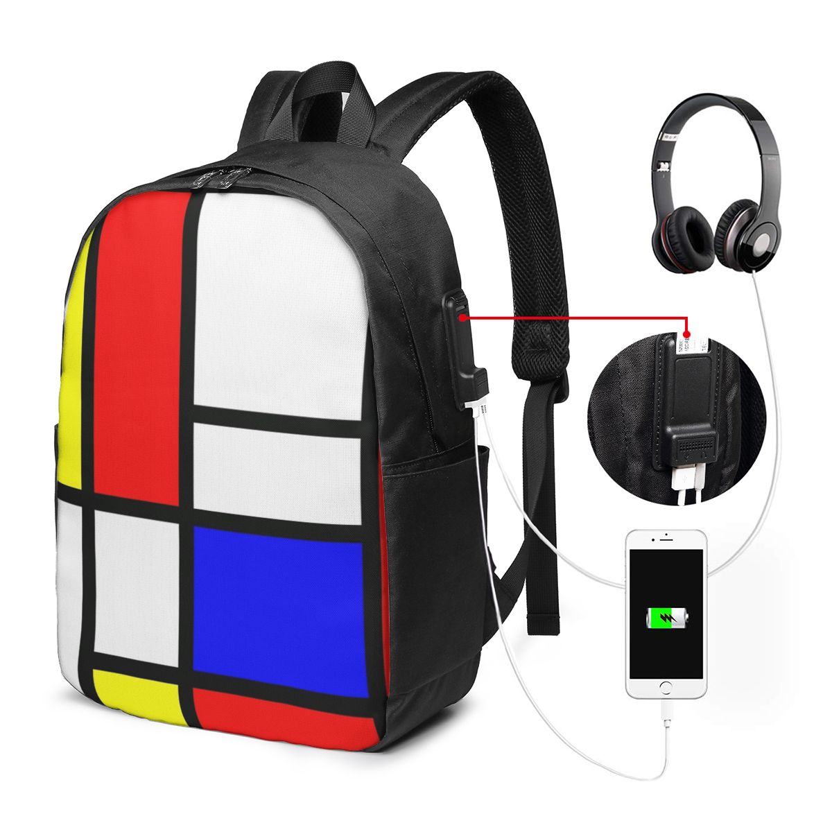 ピエト・モンドリアン構成バックパック旅行ノートブックバッグコ - Womens Backpack のレビューと価格
