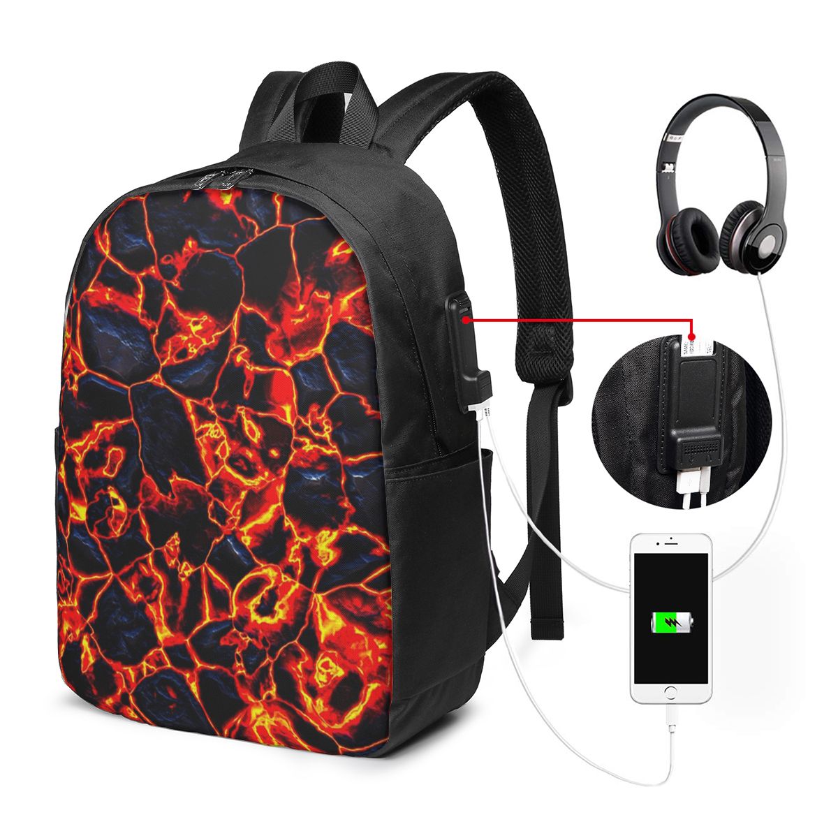 マグマ火山溶岩火災バックパック旅行ノートブックバッグコンピュ - Womens Backpack のレビューと価格