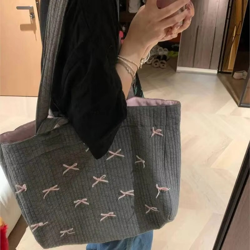 大容量グレートート女性ハンドバッグボウシックなキャンバスハン - Women Bags Grey のレビューと価格