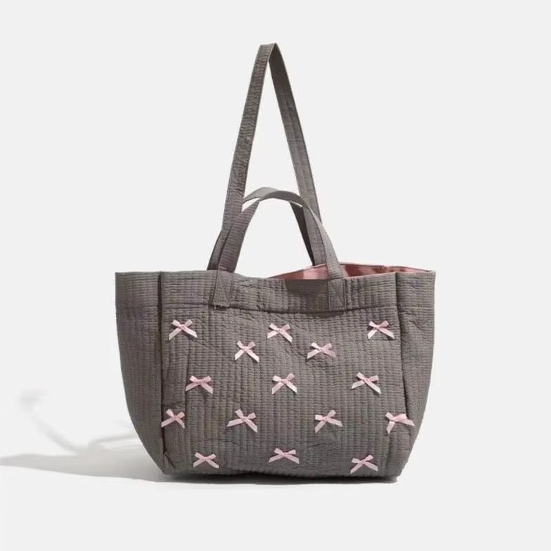 大容量グレートート女性ハンドバッグボウシックなキャンバスハン - Women Bags Grey のレビューと価格