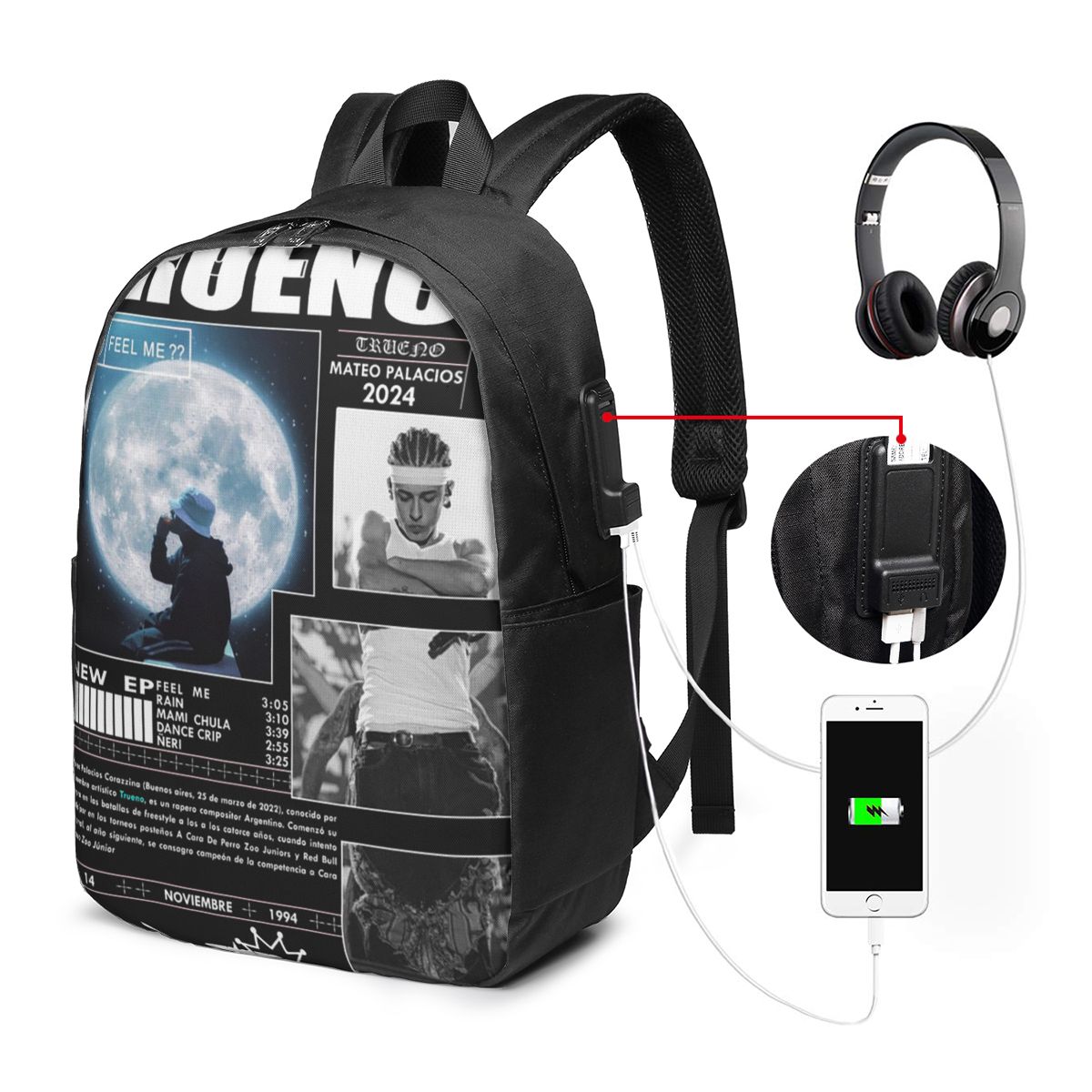 面白いトゥルーノヒップホップラッパーバックパック旅行ノートブ - Womens Backpack のレビューと価格