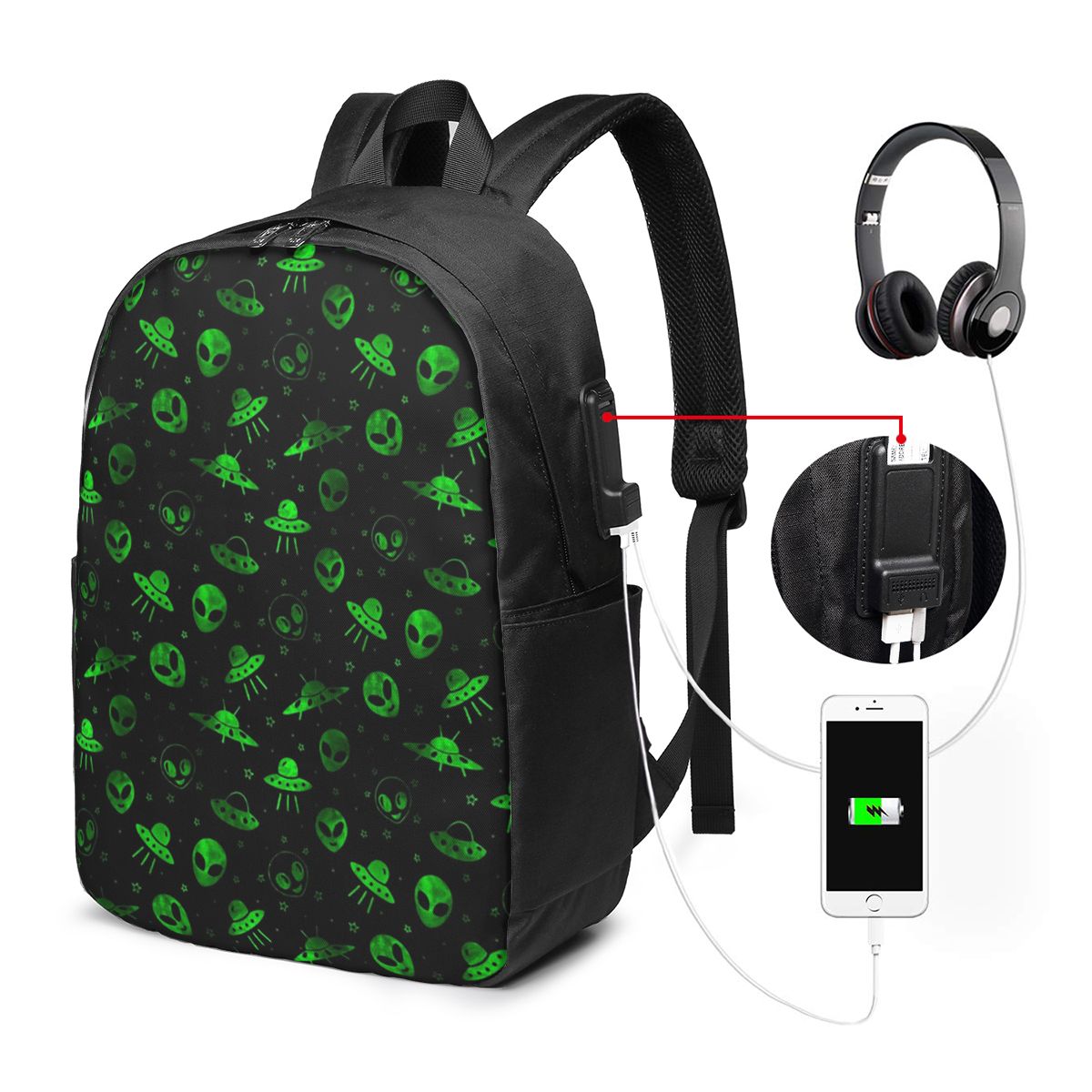 エイリアンとUFOパターンバックパック旅行ノートブックバッグ - Womens Backpack のレビューと価格