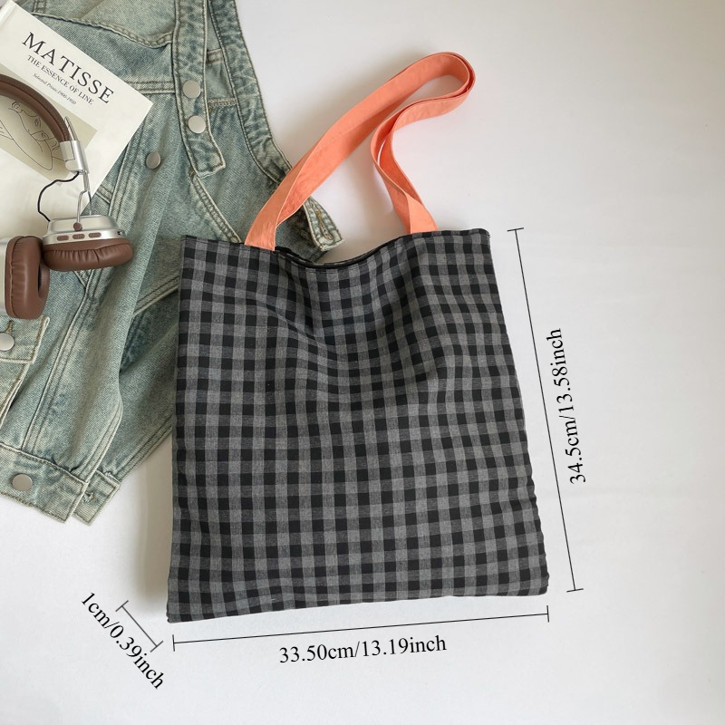 カスタム名刺繍トートバッグ女性ストライプチェック柄キャンバス - Women Bags Name のレビューと価格