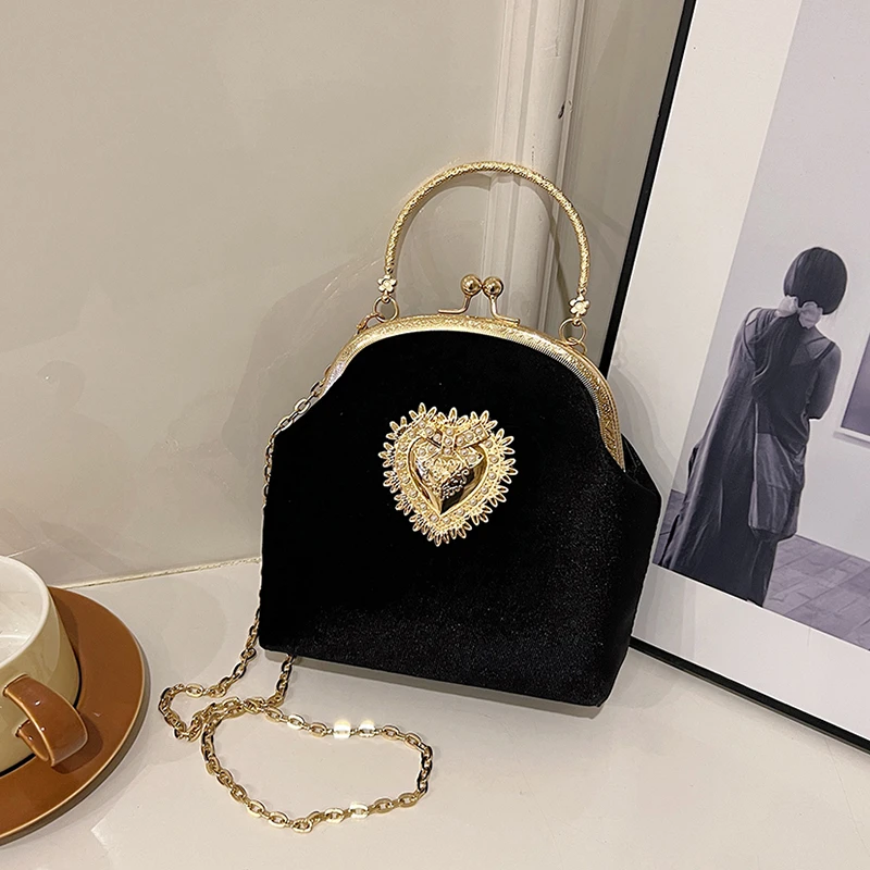 チェーンベルベットフレームハートディナーハンドバッグダイヤモ - Women Bags For Sale のレビューと価格