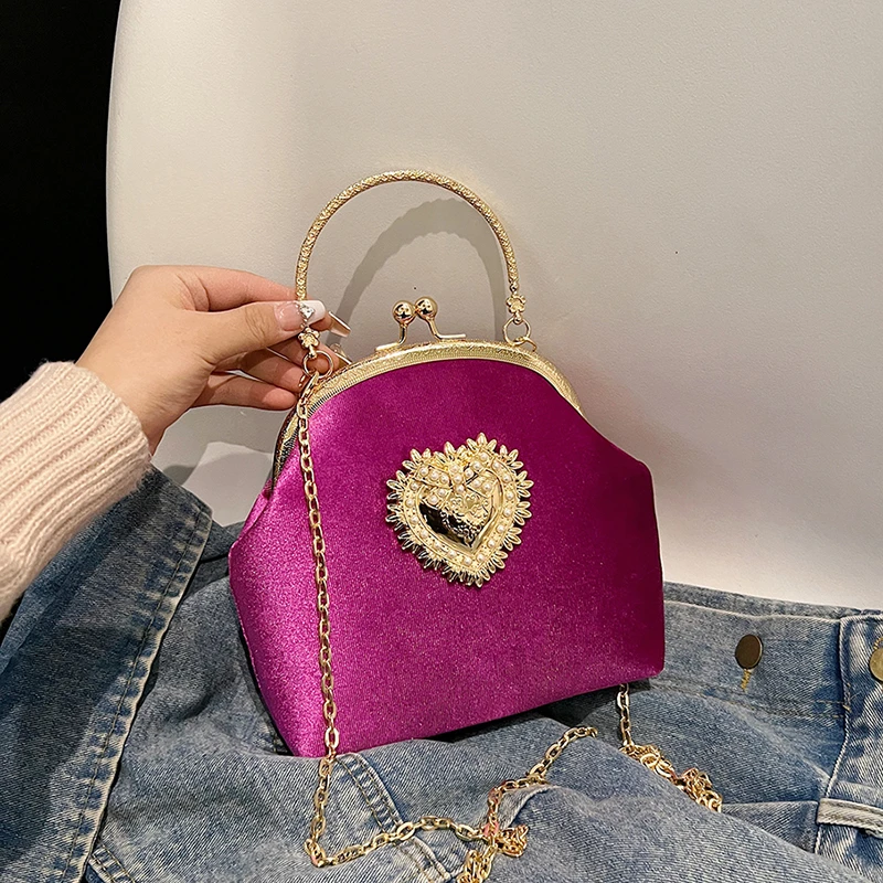 チェーンベルベットフレームハートディナーハンドバッグダイヤモ - Women Bags For Sale のレビューと価格