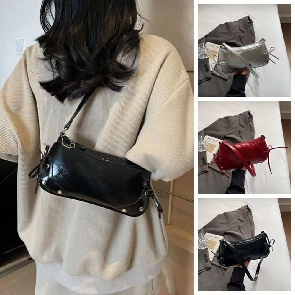 新しい PU レザーショルダーバッグソリッドカラー蝶ネクタイ - Women X Bags のレビューと価格