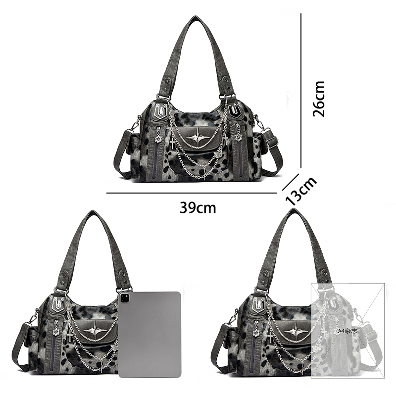グレーヒョウ柄ハングバッグクロススターサブカルチャー Y2k - Women Bags Grey のレビューと価格