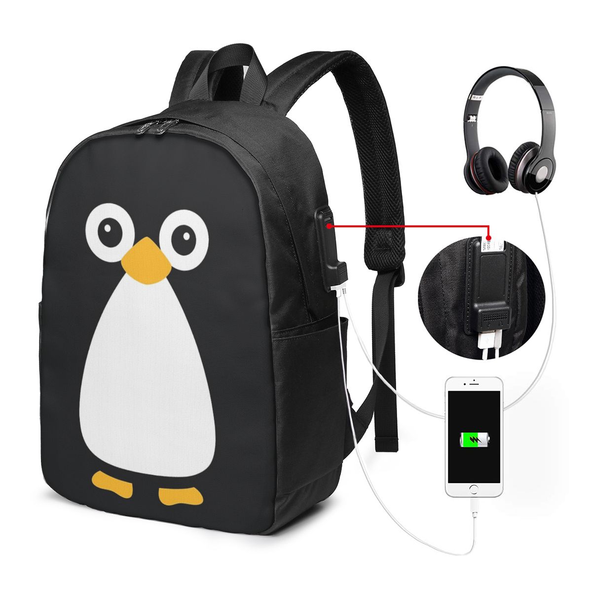 かわいいベクターペンギンバックパック旅行ノートブックバッグコ - Womens Backpack のレビューと価格