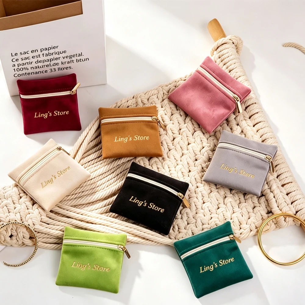 10個入り ベルベット製ジッパー付きジュエリーポーチ、ブレス - Women Bags For Eid のレビューと価格